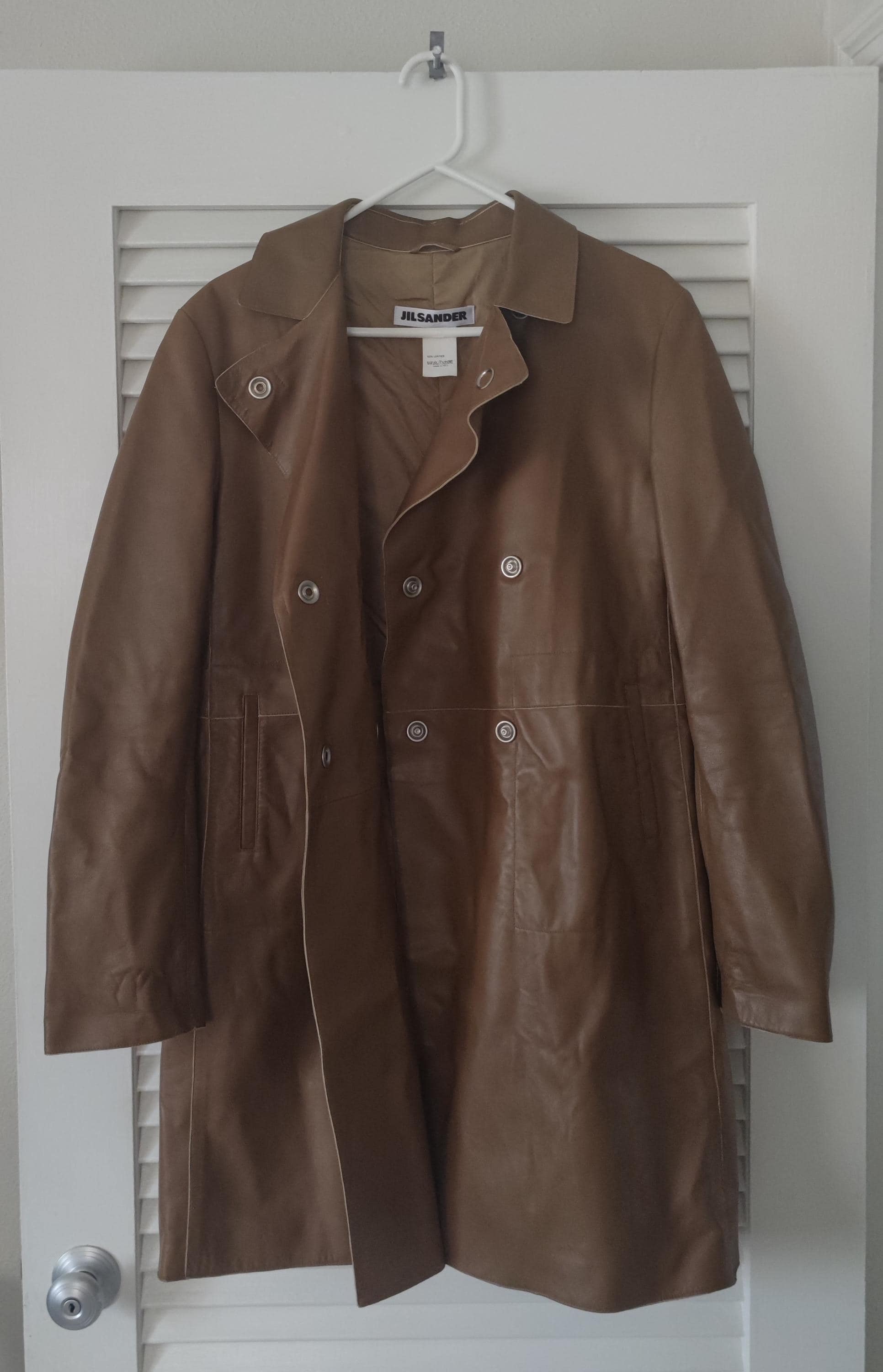 Jil Sander Knee Length Leather Mocha British Desert Trench Coat