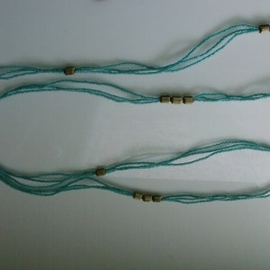 Vintage 50's Beaded Turquoise and Gold Color Three Strand Necklace 30 Long image 10