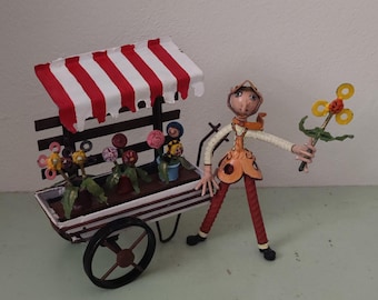 Whimsical Hand Made Iron Sculpture Folk Art The Flower Sales WoMan Signed