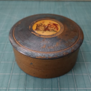 19th Century Large Metal Tobacco Box With Painted Centerpiece Lady and Gent Playing Chess