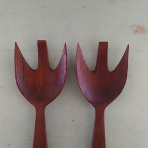 Mid Century Danish Modern Teak Salad Fork Hands Serving Utensils