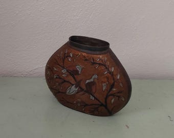 India Bronze Enamel Vase Birds In Paradise
