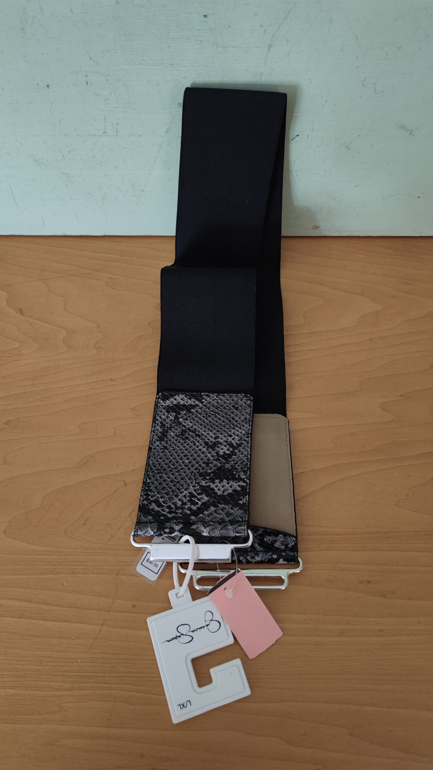 Jessica Simpson Black Faux Snake Bodystretch Body Belt L/XL  display picture 3