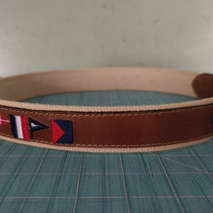 Nautical Flags Zeppelin Belt Yacht Gear Canvas Leather Embroidered Belt Size 30