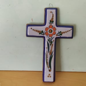 Mexican Ceramic Art Cross 10” Tonala Netiz Signed and Numbered