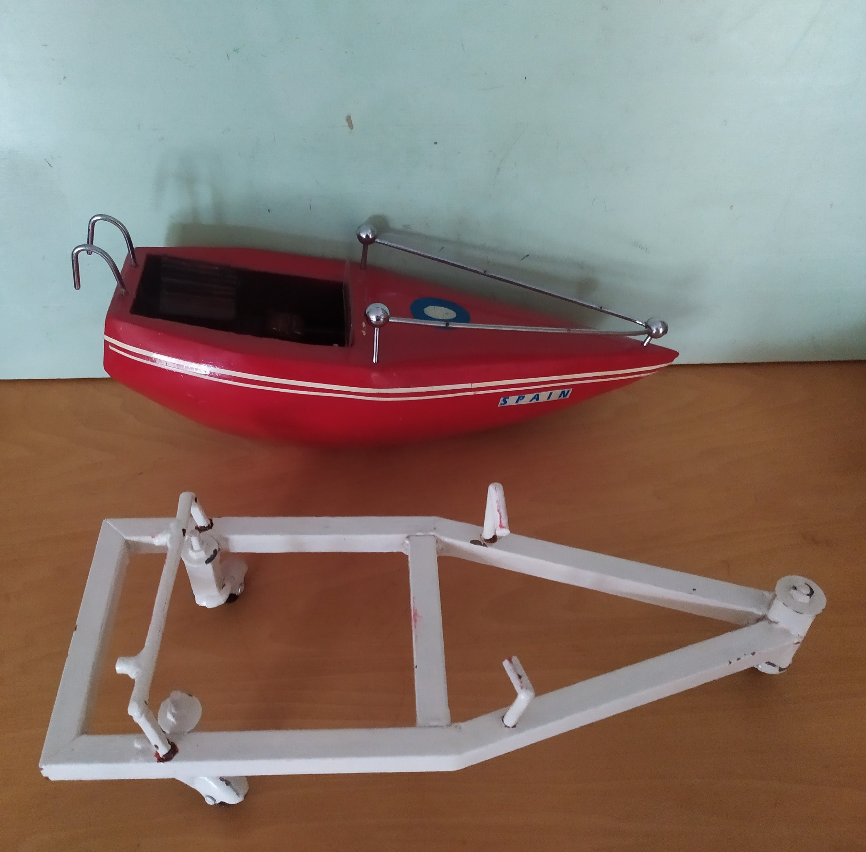 Vintage Model Racer Speedboat Handmade Spain 16.5” With Cast Metal ...