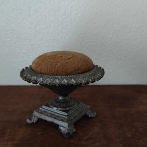 Antique Victorian Cast Iron Pedestal Hat Pin Cushion Holder