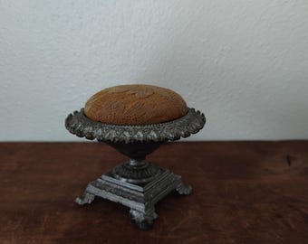 Antique Victorian Cast Iron Pedestal Hat Pin Cushion Holder
