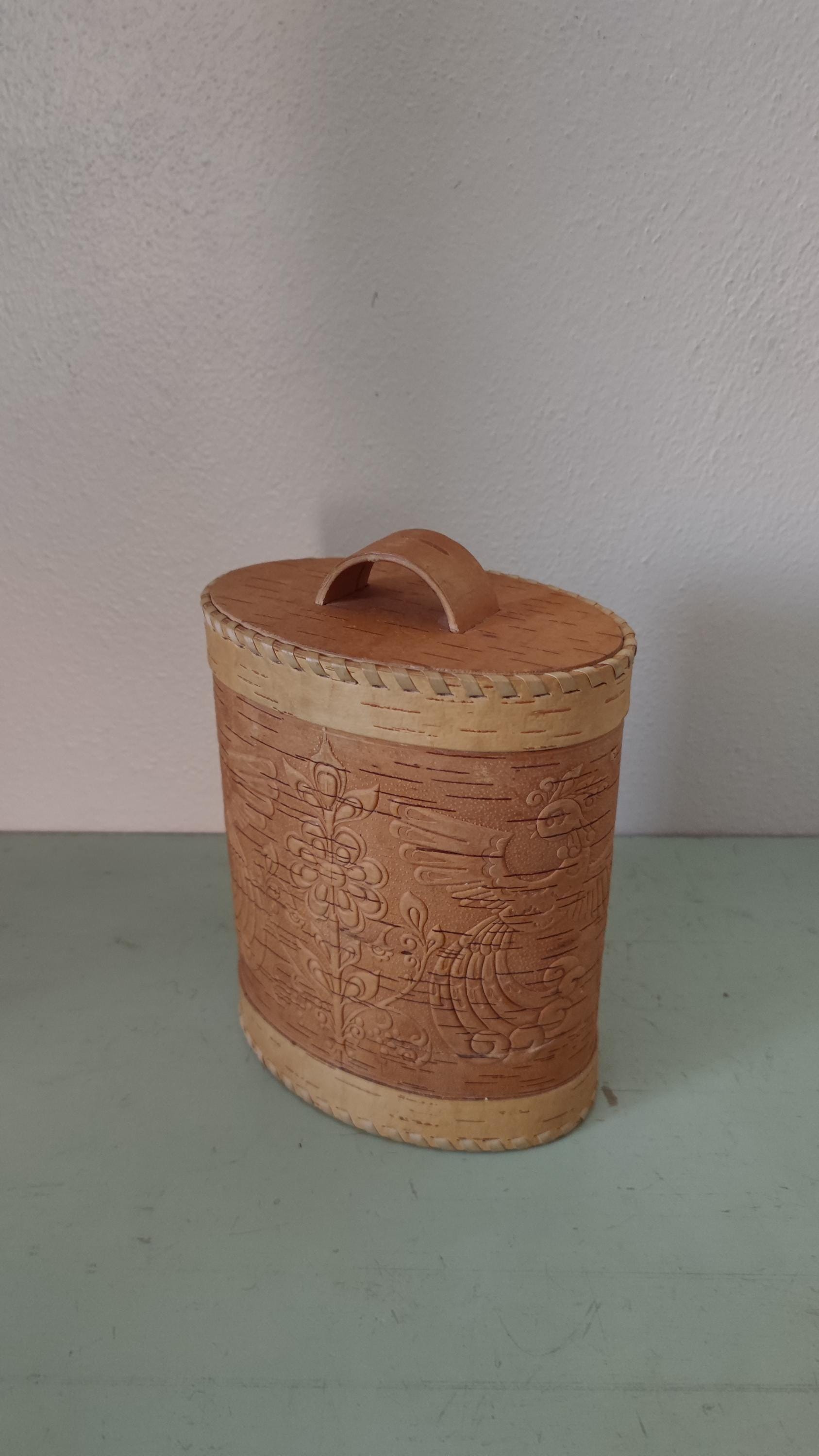 Novgorod Birch Bark Woodcraft Box Caddy Russian Birch Wood Folk