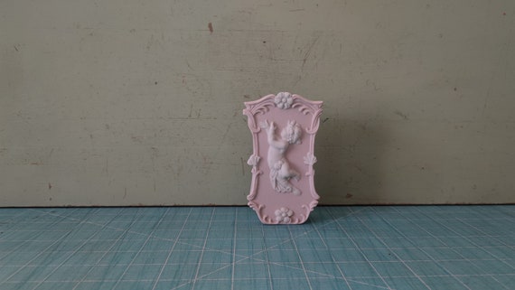 Jasperware Tiny Cherub Vase Pink and White Ceramic Secret Garden Wall Cherub Vase