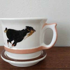 Keramische plantenbak Doberman Hunt gesigneerd kunstaardewerk / vintage jaren 80 handgemaakte kunst aardewerk gesigneerd