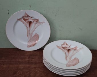 Fitz and Floyd Coquille 7” Salad Plates in Sea Shell Peach Set of Six