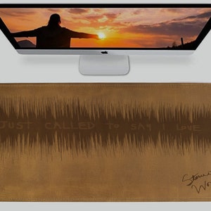 Leather Desk mat with Sound wave print. Your favourite song on the desk mat
