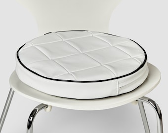 Round Seat Cushion with leather pipping edge / Floor Seating Pad /Modern Pillow / Diameter 14" (35.5 cm), Thickness 1,5" (4 cm)