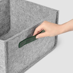 Storage box with leather hands for wardrobe shelfs. Custom size bins. image 1