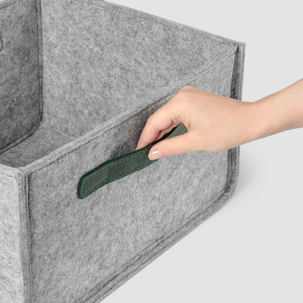 Aufbewahrungsbox mit Lederhänden für Garderobenregale. Benutzerdefinierte Größe Behälter.