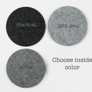May include: Three felt circles in charcoal, light gray, and gray colors. The text "Choose inside color" is written below the circles.