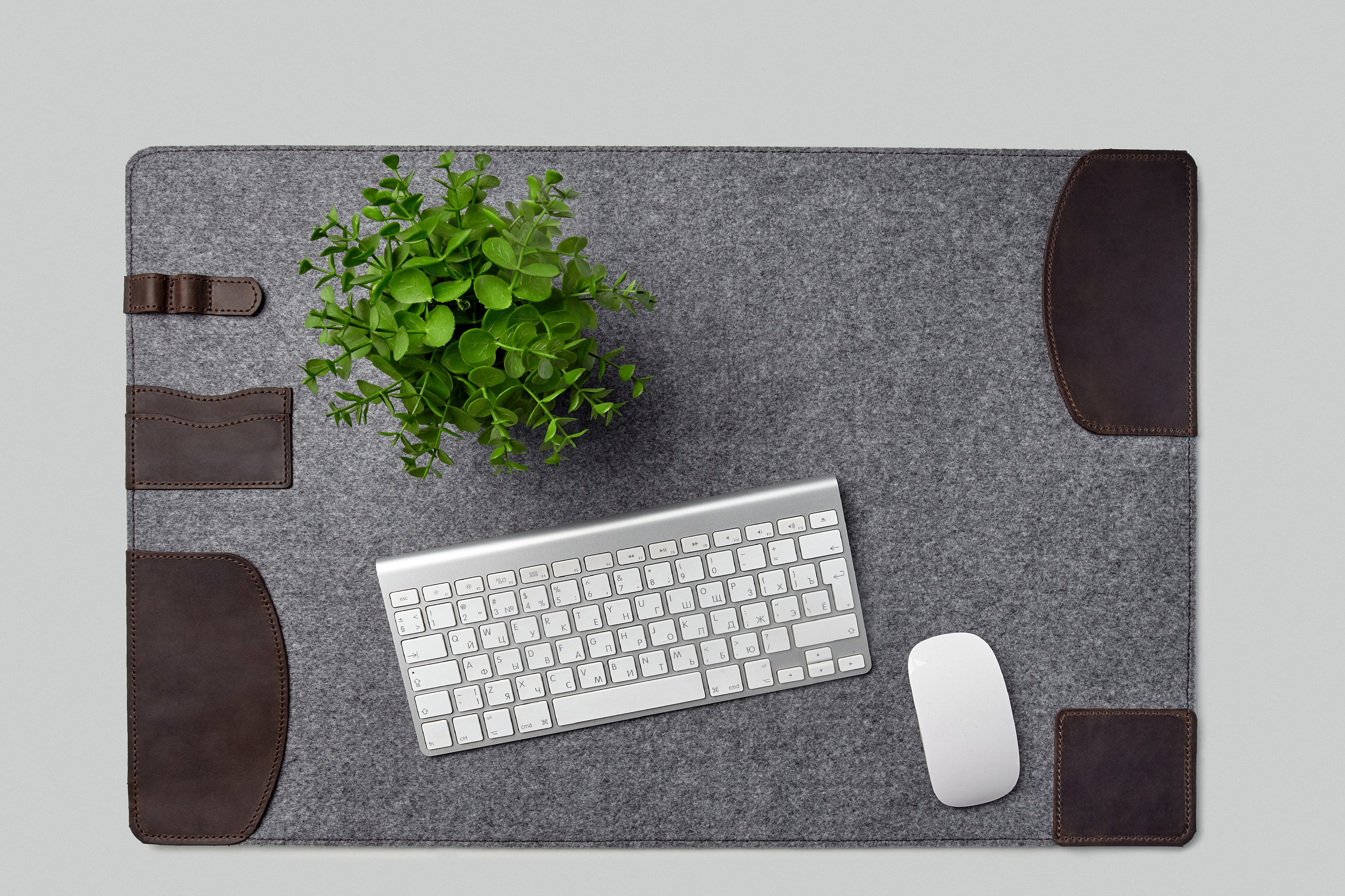 Large Desk pad with leather pockets Etsy