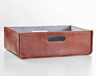 Handcrafted Leather Underbed Storage Baskets - Organize Your Space in Style!