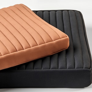 Tufted Faux Leather Bench Cushion. Custom size bench cushions 2- 4" thick. custom bench cushion indoor