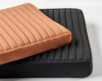 Tufted Faux Leather Bench Cushion. Custom size bench cushions 2- 4" thick. custom bench cushion indoor