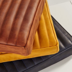 Classic Tufted Leather Bench Cushion. Custom Leather Cushion for Indoor Bench 1- 4&quot; thick