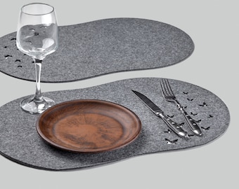 Felt placemat set for table with cool ornament