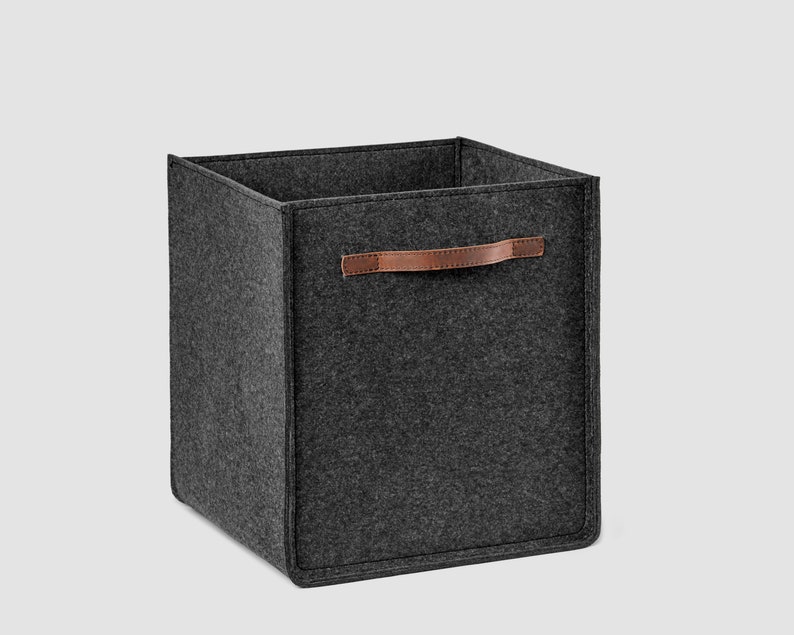 Storage box with leather hands for wardrobe shelfs. Custom size bins. image 6