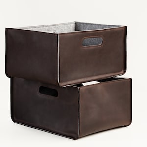 Leather box for storage and organization. Cubby boxes.