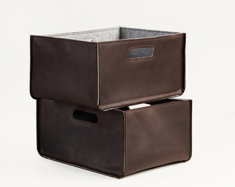 Leather box for storage and organization. Cubby boxes.