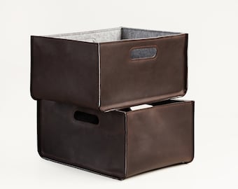 Leather box for storage and organization. Cubby boxes.