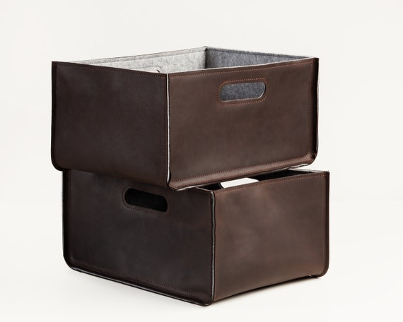 Leather Box for Storage and Organization. Cubby Boxes. 