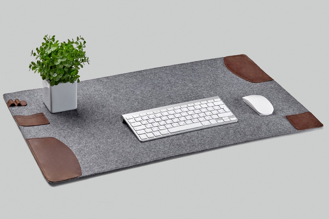 Personalized Desktop Mat With Leather Pockets. 2 Coasters for Etsy