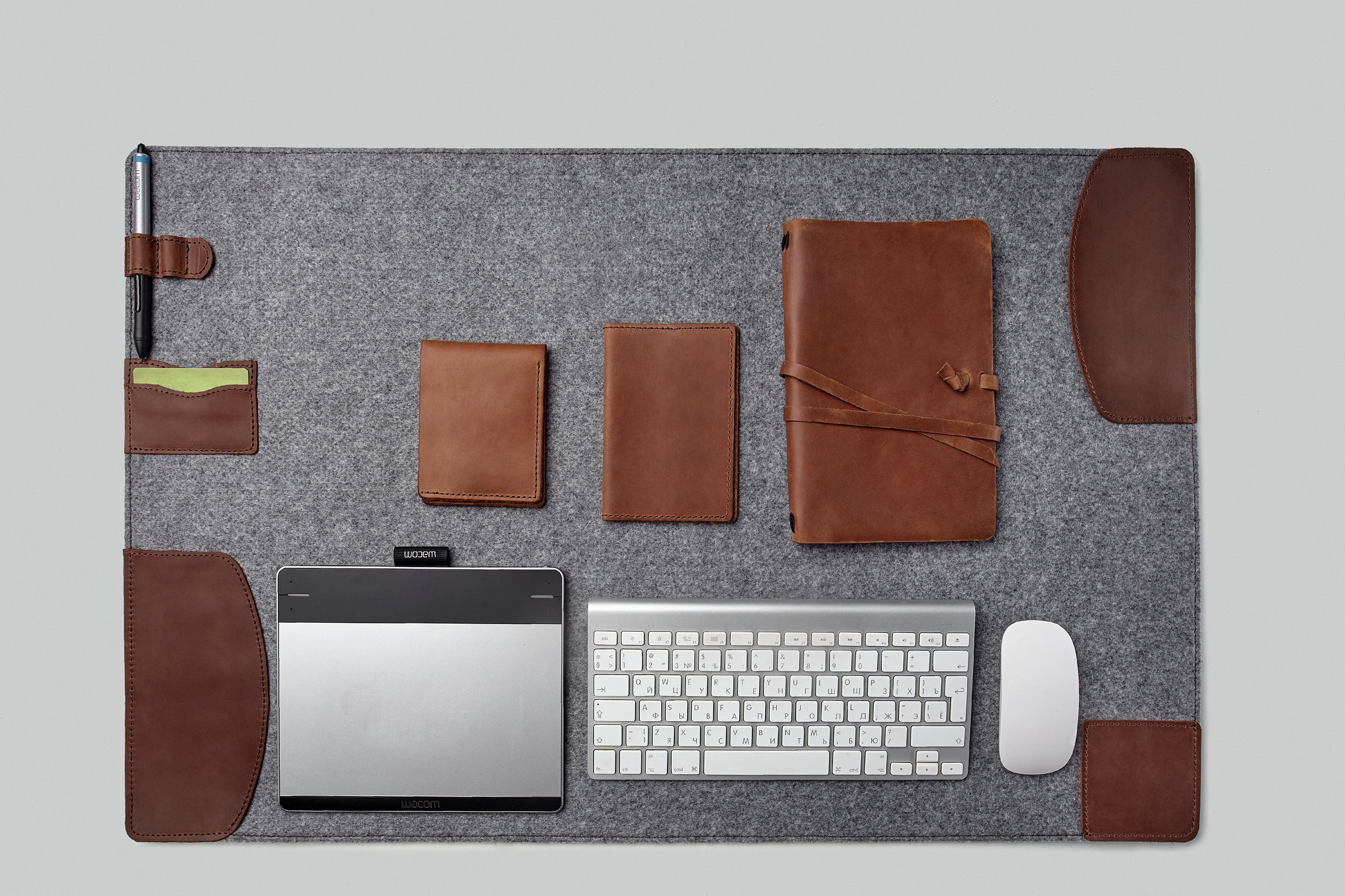 Personalized Desktop Mat With Leather Pockets. 2 Coasters for Etsy