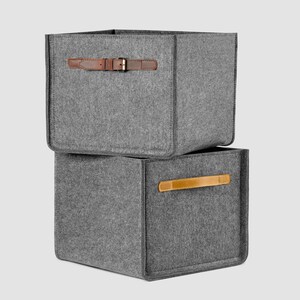 Storage box with leather hands for wardrobe shelfs. Custom size bins. image 7