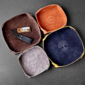 Catchall Valet Tray for Men, Fathers Day Gift, Catch All Desk Tray, Suede Valet Tray, Leather Сatch all, Leather Tray, Valet Tray for Men