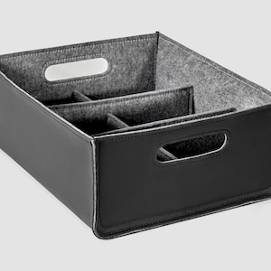 Leather box for storage and organization with separations for diferent items. Custom size