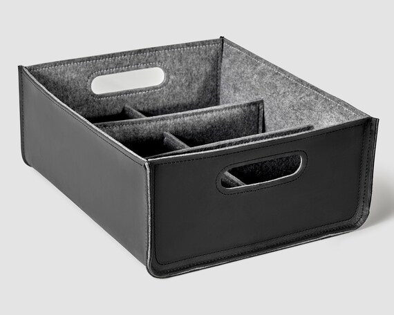 Leather box for storage and organization with separations for diferent items. Custom size
