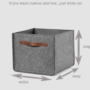 Storage box with leather hands for wardrobe shelfs. Custom size bins. image 4