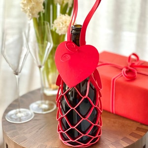 Flaschenverpackung mit HERZ-ANHÄNGER zum Beschriften - für edlen Champagner, Sekt und Wein, für Freunde, Geburtstage, Hochzeit, Trauung