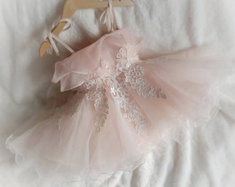 TuTulle Chloe lace organza ivory peach pink blue elsa princess tutu flower girl birthday special occasion dress christening weddings bridal