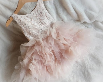 TuTulle Misha Ivory white Peach Pink Tutu Champagne Lace and flowers princess dress. For flower girls occasions birthdays christening