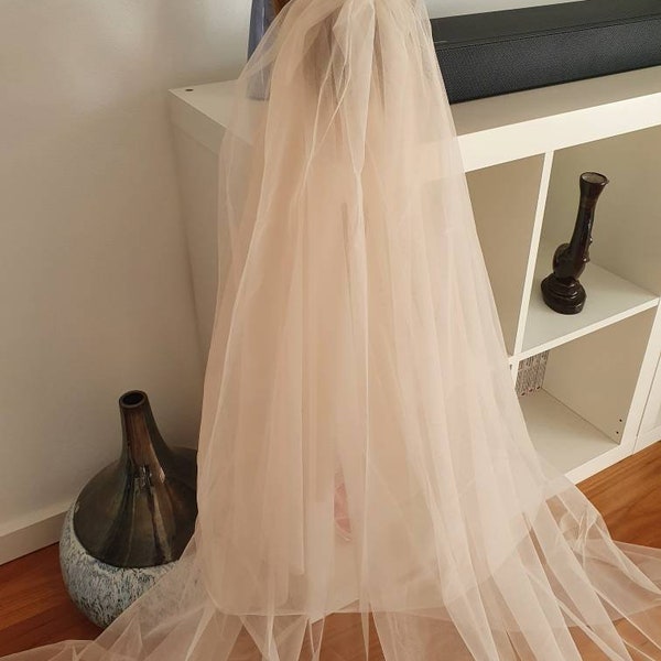 Champagne/Moscato cathedral 2 tier blusher tulle veil for wedding brides 3x3.5m