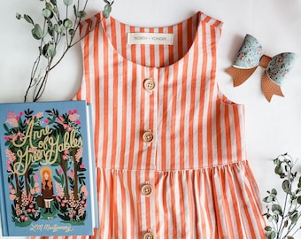 Striped Everyday Dress | Vintage Spring Garden | Garden Party Little Girl Birthday | Vertical Stripe Toddler Outfit | Heirloom Handmade Gift
