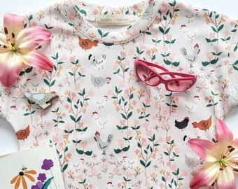 Backyard Shirt | Sweater Top for Girls | Organic Cotton | Peach Blooms | Mountain Adventure | Farm Life | Heirloom Gift | Indie Designer