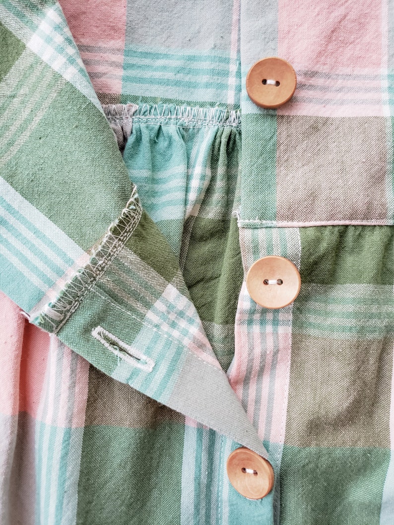 Green Gables Everyday Dress Cotton Vintage Style Cottagecore Little Girl Plaid Birthday Toddler Garden Party Wooden Buttons Outfit image 5