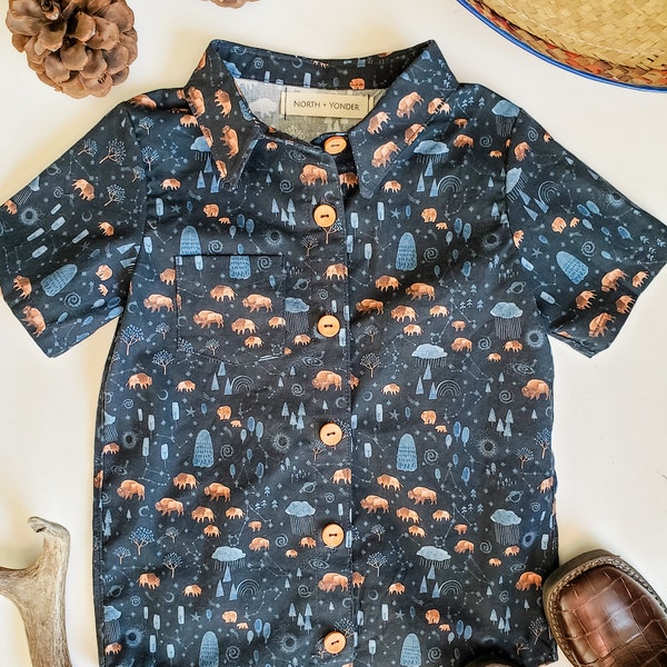 Boys Collared Shirt | Home on the Range | Vintage Vibes | Little Boy Dress Button Up | Toddler Heirloom Birthday Outfit | Wooden Buttons