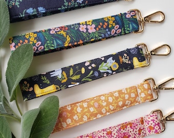 Summer Blooms Keychain Wristlet | Pretty Key Fob Accessory | Mother's Day Gift | Pink Flower Barbie Vibes Accessory | Rifle Paper Co Fabric