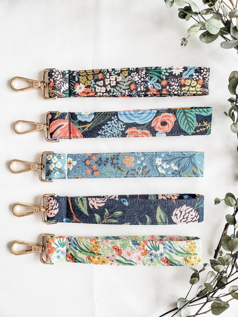 Rifle Paper Company Floral Keychain Wristlet Pretty Key Fob Accessory Mother's Day Gift Bon Voyage Fabric image 1