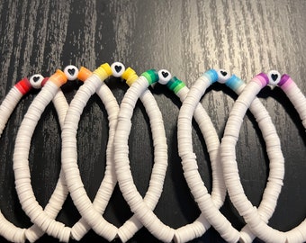White rainbow ombré clay bead bracelet